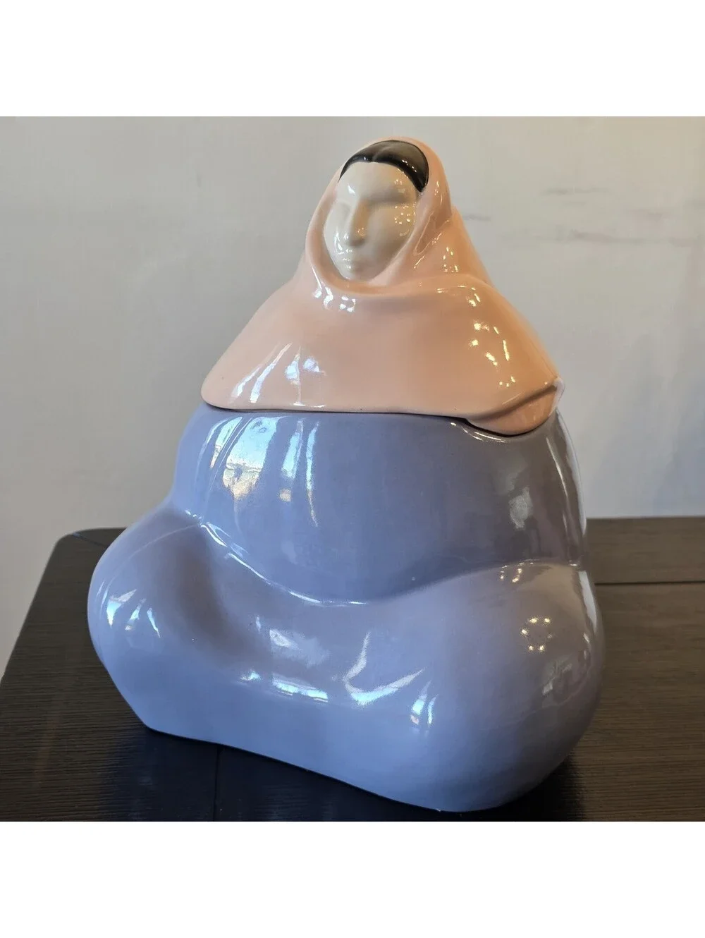 Vintage Southwestern Pueblo Woman Ceramic Cookie Jar With Lid Lavender Pink EUC